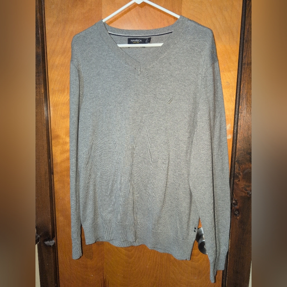 Nautica Mens Large Grey V neck Sweater